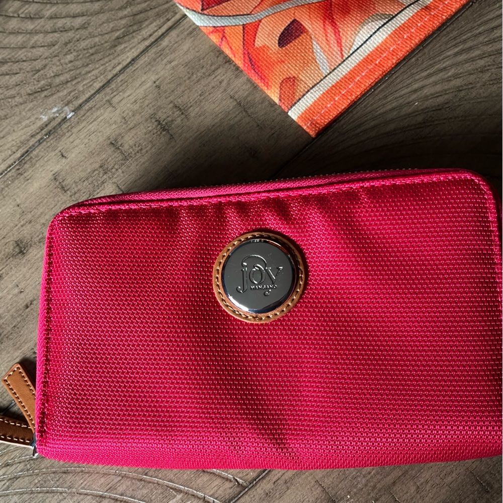 JOY MANGANO Double Zip WALLET w/ Organizer Compartments Hot Pink